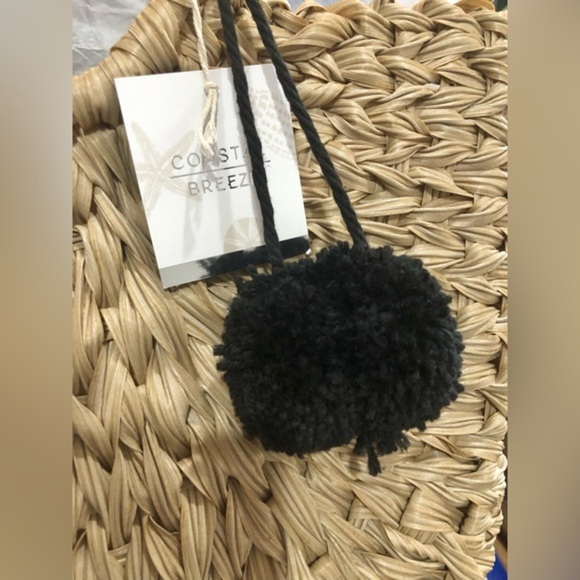 Wicker style straw basketweave black knit woven handle oversized‎ beach tote bag - Picture 5 of 15